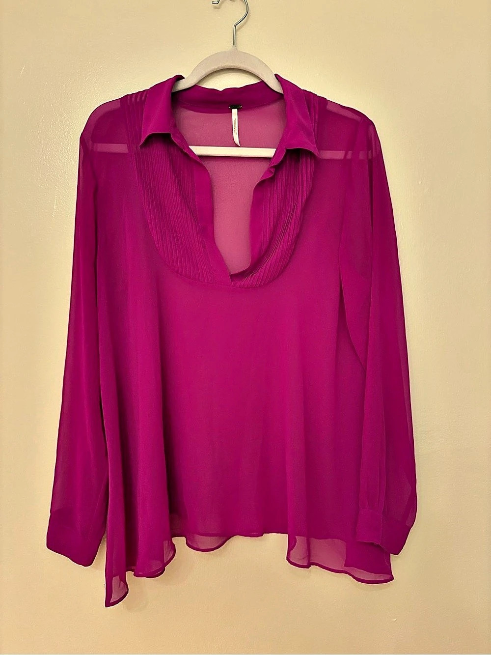 Free People Sheer Long Sleeve Blouse in Hot Pink Like New